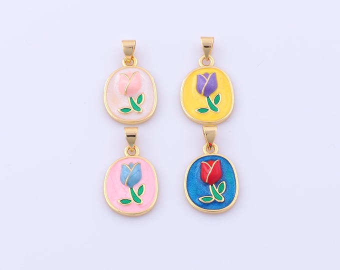 1 pcs Gold Enamel Tulip Pendant,18K Gold Filled Flower Charm,Tulip Charms DIY Bracelet Necklace Jewelry Making Findings Supply