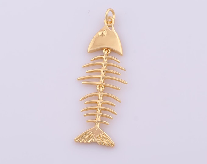 1 pcs Gold Fishbone Pendant,18K Gold Filled Fishbone Charm,Fishbone Charms DIY Bracelet Necklace Jewelry Making Findings Supply