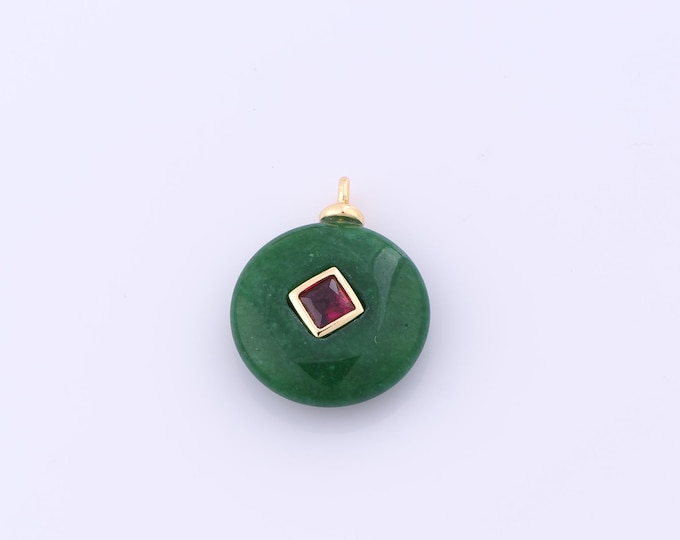 1 pcs Gold Energy Stone Pendant,18K Gold Filled Natural Stone Charm,Malay Jade Charms DIY Bracelet Necklace Jewelry Making Findings Supply