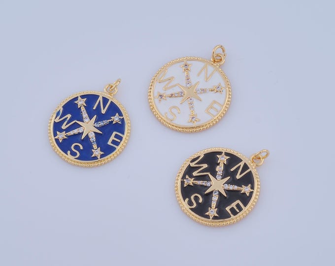 1 pcs Gold CZ Compass Pendant,18K Gold Filled Compass Charm,Compass Charm DIY Bracelet Necklace Jewelry Making Findings Supply