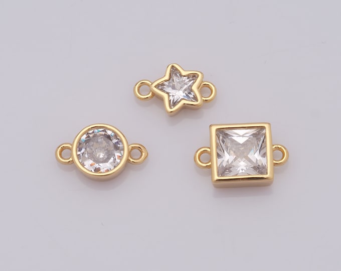 1 pcs Gold Star Connector,18K Gold Filled CZ Round Connector,Square Connector DIY Bracelet Necklace Jewelry Making Findings Supply