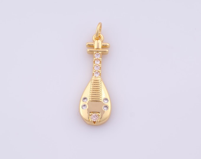 1 pcs Gold Pipa Pendant,18K Gold Filled Pipa Charm,CZ Pipa Charms DIY Bracelet Necklace Jewelry Making Findings Supply