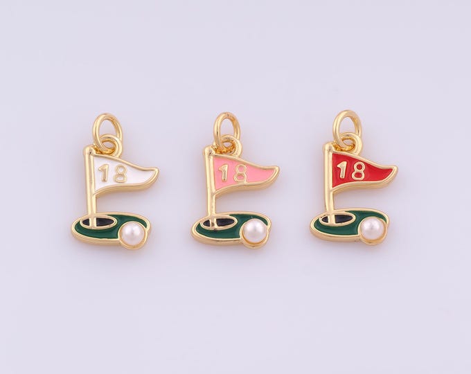 1pcs Gold Enamel Golf Pendant,18K Gold Filled Sports Charm,Golf Charms DIY Bracelet Necklace Jewelry Making Findings Supply