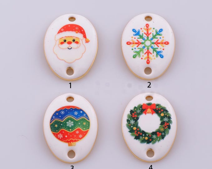 1 pcs Gold Enamel Christmas Connector,18K Gold Filled Christmas Themed Connector,DIY Bracelet Necklace Jewelry Making Findings Supply