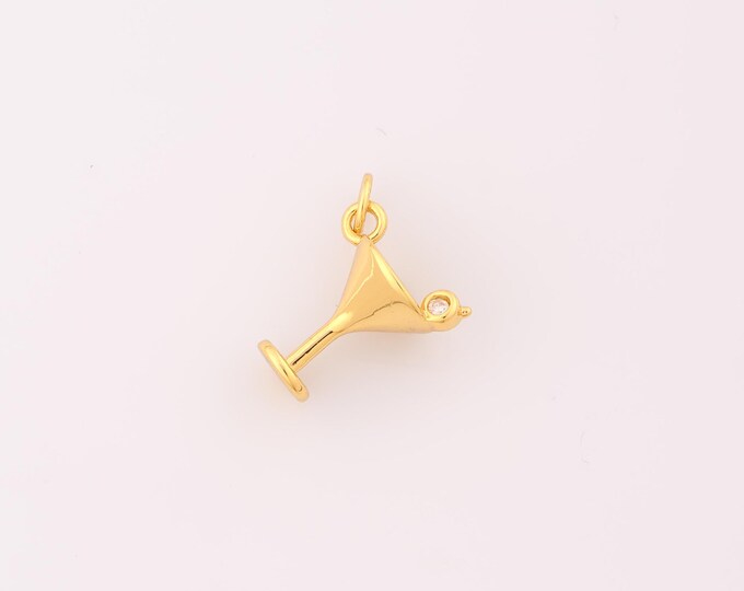 1 pcs Gold CZ Goblet Pendant,18K Gold Filled Wine Glass Charm,Goblet Charms DIY Bracelet Necklace Jewelry Making Findings Supply