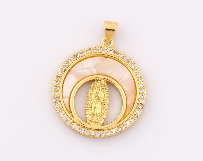 1 pcs Gold CZ Virgin Mary Pendant,18K Gold Filled Religious Charm,Moon Charm DIY Bracelet Necklace Jewelry Making Findings Supply