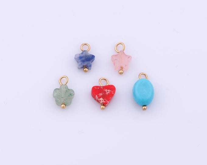5 pcs Gold Energy Stone Pendant,18K Gold Filled Natural Stone Charm,Stone Charms DIY Bracelet Necklace Jewelry Making Findings Supply