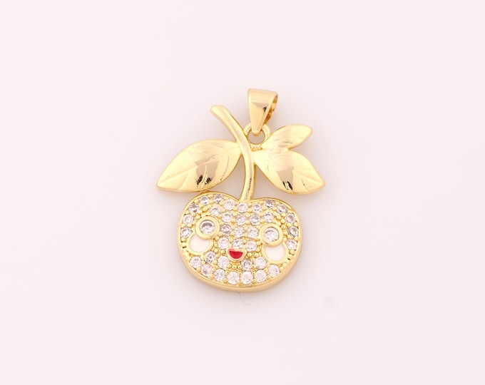1 pcs Gold CZ Apple Pendant,18K Gold Filled Fruit Charm,Apple Charms DIY Bracelet Necklace Jewelry Making Findings Supply