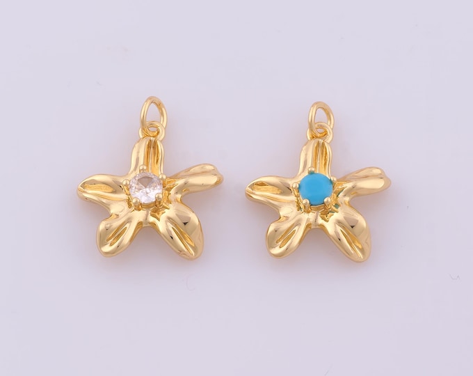 1 pcs Gold CZ Flower Pendant,18K Gold Filled Flower Charm,Flower Charms DIY Bracelet Necklace Jewelry Making Findings Supply