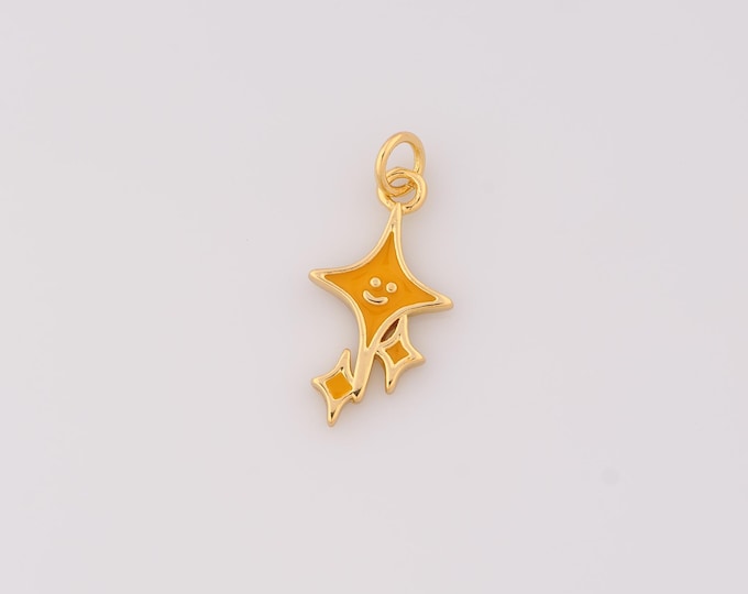 1 pcs Gold Enamel Cross Star Pendant,18K Gold Filled Star Charm Celestial Charms,DIY Bracelet Necklace Jewelry Making Findings Supply