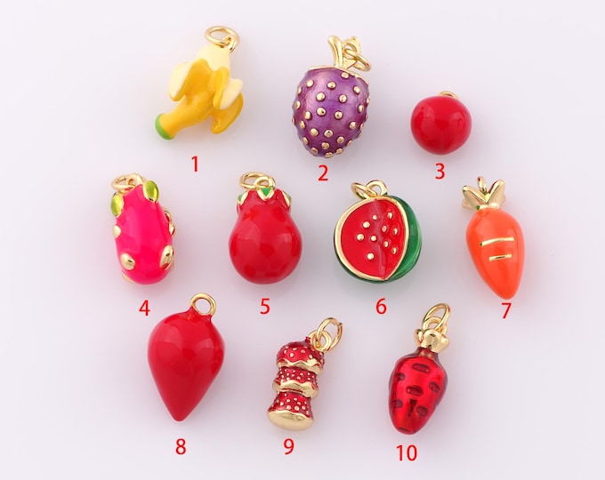1 pcs Gold Enamel Banana Pendant,18K Gold Filled Fruit Charm,Watermelon Charm DIY Bracelet Necklace Jewelry Making Findings Supply