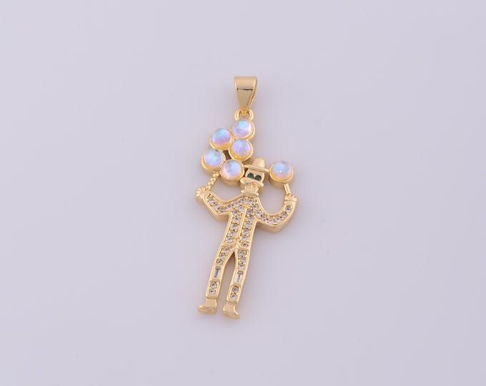 1 pcs Gold CZ Joker Pendant,18K Gold Filled Balloon Charm,Character Charms DIY Bracelet Necklace Jewelry Making Findings Supply
