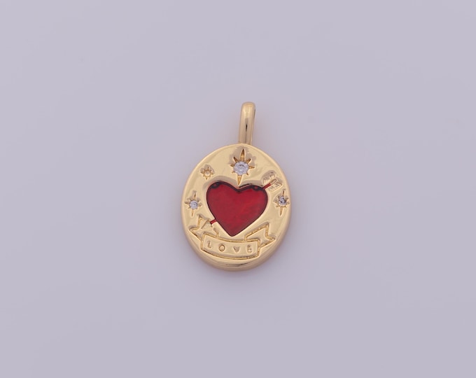 1 pcs Gold Enamel Heart Pendant,18K Gold Filled Love Charm,CZ Arrow Charms DIY Bracelet Necklace Jewelry Making Findings Supply