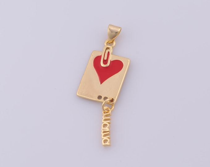 1 pcs Gold Enamel Heart Pendant,18K Gold Filled MAMA Charm,Square Letterr Charms DIY Bracelet Necklace Jewelry Making Findings Supply