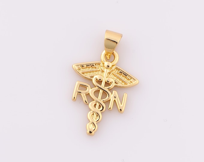 1 pcs Gold Registered Nurse Pendant,18K Gold Filled Medical Charm,Letter Charm DIY Bracelet Necklace Jewelry Making Findings Supply