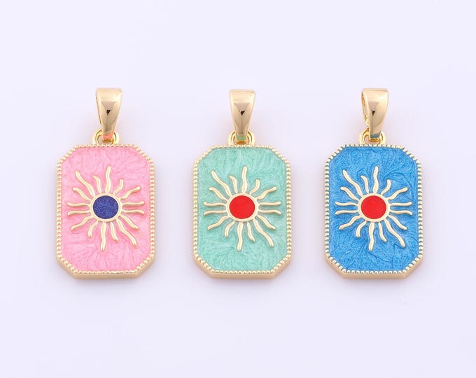 1 pcs Gold Enamel Sun Pendant,18K Gold Filled Sunburst Charm,Square Charms DIY Bracelet Necklace Jewelry Making Findings Supply