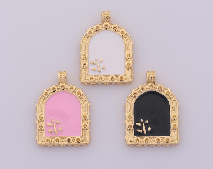 1 pcs Gold Enamel Window Pendant,18K Gold Filled Window Charm,Window Charms DIY Bracelet Necklace Jewelry Making Findings Supply