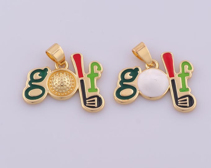 1 pcs Gold Enamel Golf Letter Pendant,18K Gold Filled Golf Charm,Letter Charms DIY Bracelet Necklace Jewelry Making Findings Supply