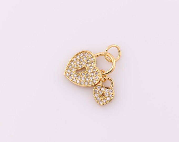 1 pcs Gold CZ Lock Pendant,18K Gold Filled Heart Charm,Lock Charm DIY Bracelet Necklace Jewelry Making Findings Supply