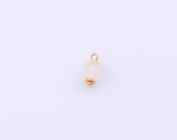 1 pcs Gold Energy Stone Pendant,18K Gold Filled Natural Stone Charm,White Agate Charms DIY Bracelet Necklace Jewelry Making Findings Supply