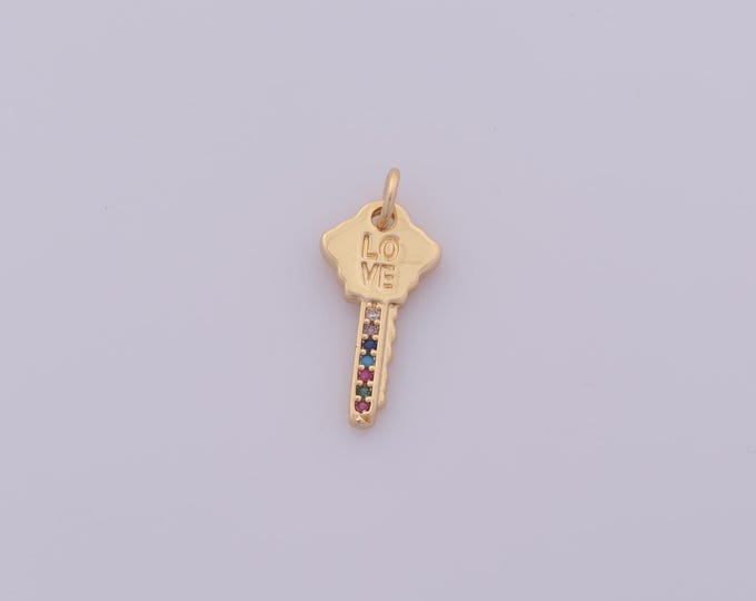 1 pcs Gold CZ Key Pendant,18K Gold Filled Love Charm,Letter Charms DIY Bracelet Necklace Jewelry Making Findings Supply
