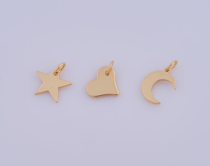 5 pcs Gold Heart Pendant,18K Gold Filled Star Charm,Moon Charm DIY Bracelet Necklace Jewelry Making Findings Supply