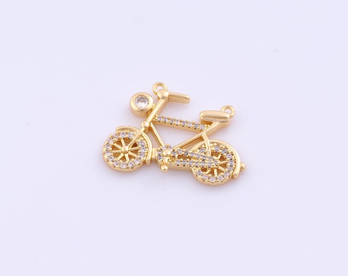 1 pcs Gold CZ Bicycle Pendant,18K Gold Filled Bicycle Charm,Bicycle Charms DIY Bracelet Necklace Jewelry Making Findings Supply