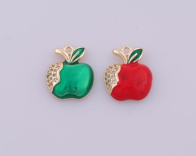 1 pcs Enamel Apple Pendant,18K Gold Filled Fruit Charm,Apple Charms DIY Bracelet Necklace Jewelry Making Findings Supply