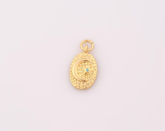 1 pcs Gold Crescent Moon Pendant,18K Gold Filled Star Charm,Oval Charms DIY Bracelet Necklace Jewelry Making Findings Supply
