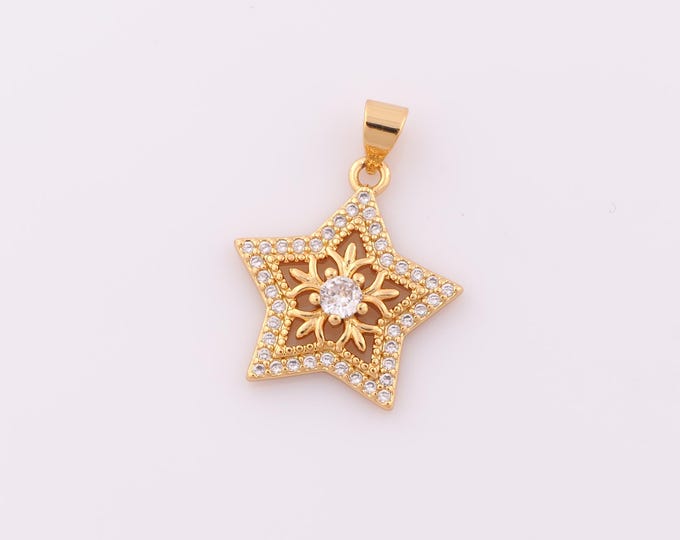 1 pcs Gold CZ Star Pendant,18K Gold Filled Star Charm,Star Charm DIY Bracelet Necklace Jewelry Making Findings Supply