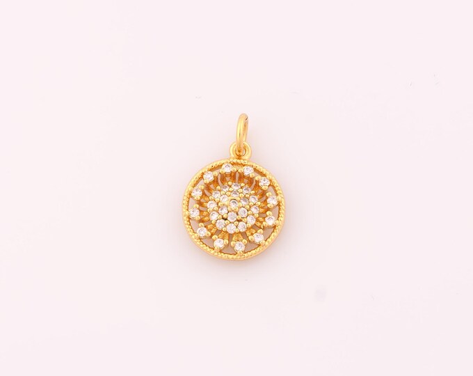 1 pcs Gold Sunflower Pendant,18K Gold Filled Sun Flower Charm,CZ Sunflower Charms DIY Bracelet Necklace Jewelry Making Findings Supply