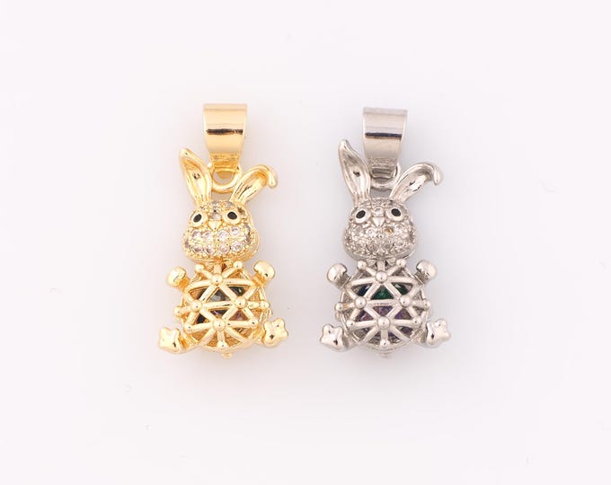 1 pcs Gold CZ Rabbit Pendant,18K Gold Filled Animal Charm,Rabbit Charms,DIY Bracelet Necklace Jewelry Making Findings Supply