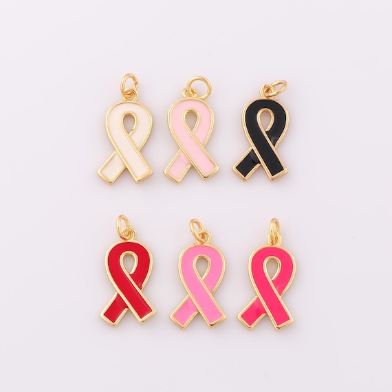 Beaupretty 50 Ciondoli Nastri Smaltati Rosa per Creazione Gioielli Fai da Te, Accessori Donna per Braccialetti e Collane, Simbolo Consapevolezza Cancro al Seno, Set 50 Pezzi