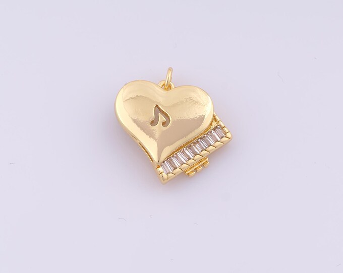 1 pcs Gold Piano Pendant,18K Gold Filled Heart Piano Charm,CZ Piano Charms DIY Bracelet Necklace Jewelry Making Findings Supply