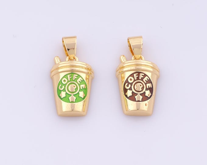 1 pcs Gold Enamel Coffee Cup Pendant,18K Gold Filled Coffee Charm,Cup Charms DIY Bracelet Necklace Jewelry Making Findings Supply