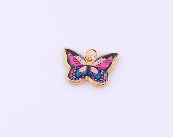 1 pcs Gold Enamel Butterfly Pendant,18K Gold Filled Insect Charm,Butterfly Charms DIY Bracelet Necklace Jewelry Making Findings Supply