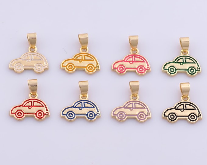 1 pcs Gold Enamel Car Pendant,18K Gold Filled Car Charm,Car Charms DIY Bracelet Necklace Jewelry Making Findings Supply