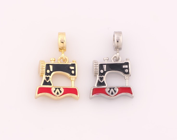 1 pcs Gold Enamel Sewing Machine Pendant,18K Gold Filled Sewing Machine Charm,DIY Bracelet Necklace Jewelry Making Findings Supply