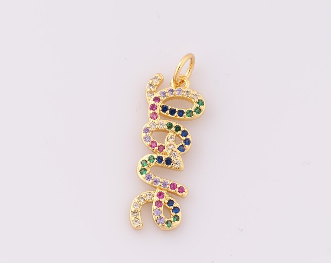 1 pcs Gold CZ LOVE Pendant,18K Gold Filled Letter Charm,Letter Charm DIY Bracelet Necklace Jewelry Making Findings Supply