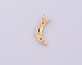 1 pcs Gold CZ Crescent Moon Pendant,18K Gold Filled Celestial Charm,Star Charms DIY Bracelet Necklace Jewelry Making Findings Supply