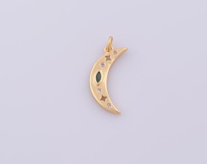 1 pcs Gold CZ Crescent Moon Pendant,18K Gold Filled Celestial Charm,Star Charms DIY Bracelet Necklace Jewelry Making Findings Supply