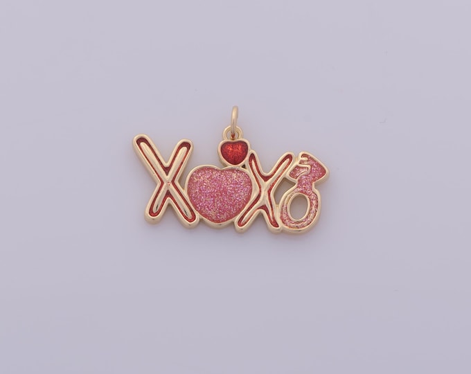 1 pcs Gold Enamel Heart Pendant,18K Gold Filled XOXO Charm,Letter Charms DIY Bracelet Necklace Jewelry Making Findings Supply