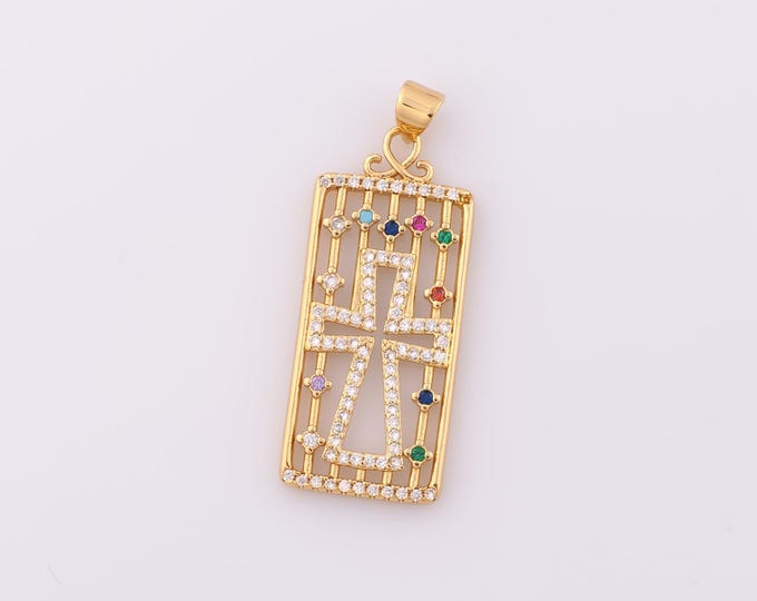 1 pcs Gold CZ Cross Pendant,18K Gold Filled Square Charm,Christian Charm DIY Bracelet Necklace Jewelry Making Findings Supply