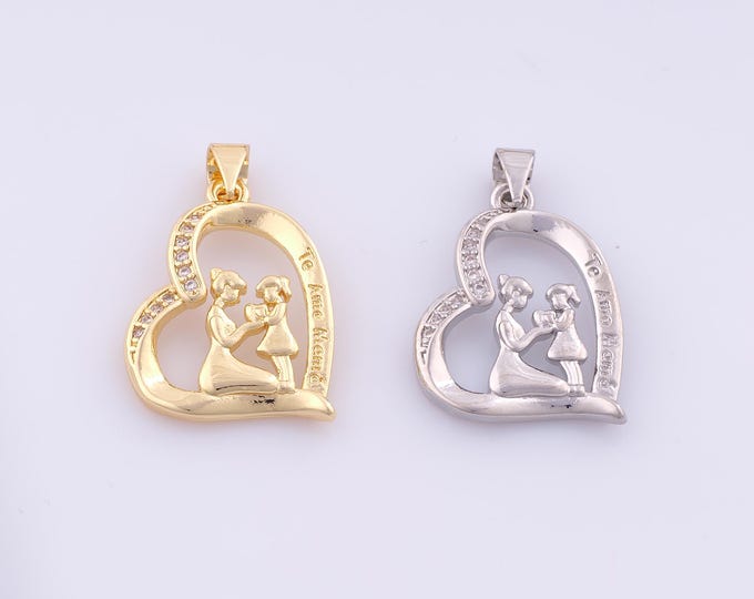 1 pcs Gold CZ Te Amo MAMA Pendant,18K Gold Filled Heart Charm,Love Charms DIY Bracelet Necklace Jewelry Making Findings Supply