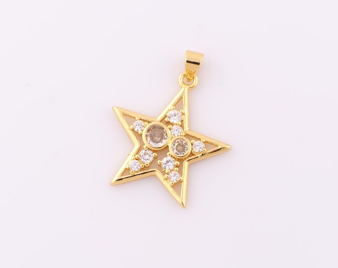 1 pcs Gold CZ Heart Pendant,18K Gold Filled Heart Charm,Heart Charm DIY Bracelet Necklace Jewelry Making Findings Supply