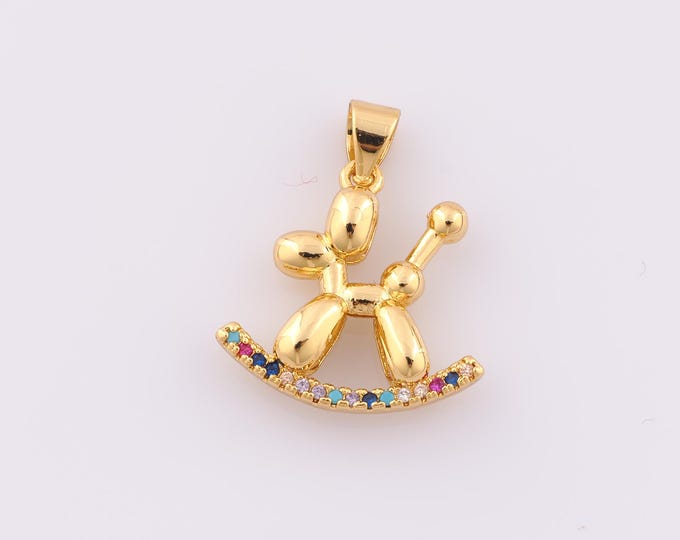 1 pcs Gold CZ Rocking Dog Pendant,18K Gold Filled Rocking Dog Charm,Rocking Dog Charm DIY Bracelet Necklace Jewelry Making Findings Supply