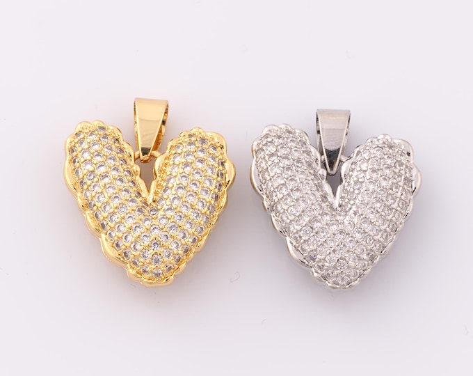 1 pcs Gold CZ Heart Pendant,18K Gold Filled Minimalist Charm,Heart Charm DIY Bracelet Necklace Jewelry Making Findings Supply