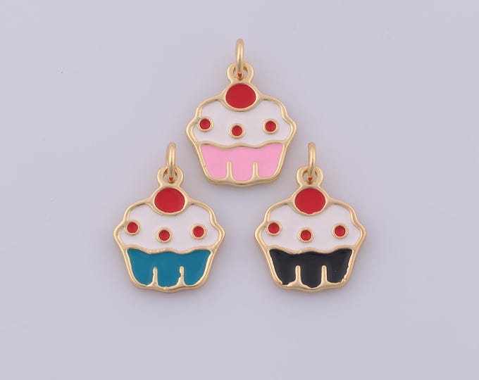 1 pcs Gold Enamel Cake Pendant,18K Gold Filled Dessert Charm,Sweet Charms DIY Bracelet Necklace Jewelry Making Findings Supply