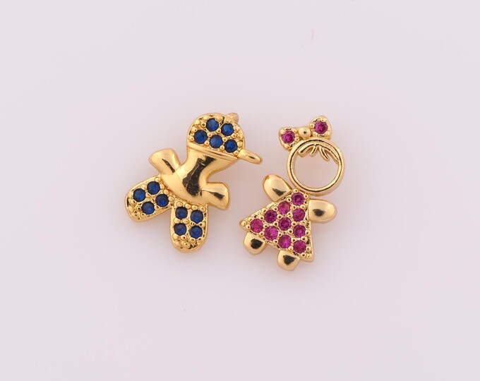 1 pcs Gold CZ Character Pendant,18K Gold Filled Boy Charm,Girl Charm DIY Bracelet Necklace Jewelry Making Findings Supply