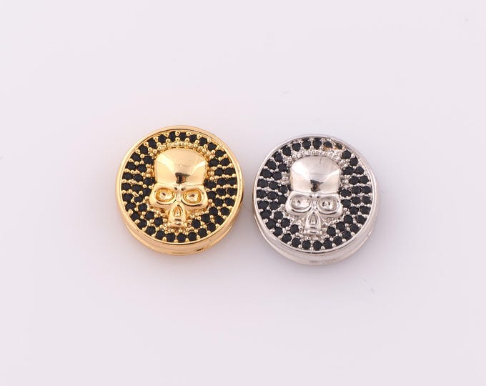 1 pcs 18K Gold Filled Skull Spacer Beads,Flat Beads,Round Beads for DIY Jewelry Making Findings Supply